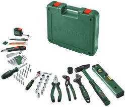 Bosch Kézi szerszámkészlet, fogó, racsni 1/4", kalapács, mérőszalag, vízmérték, bitek, 73 db 1.600 (1.600.A03.9HZ)