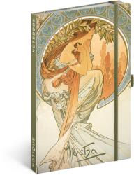 Presco Keménytáblás notesz krémszínű lapokkal, vonalas, leszorító gumiszalaggal Alphonse Mucha - Poetry 130x210mm, Presco (5416-AMPO)