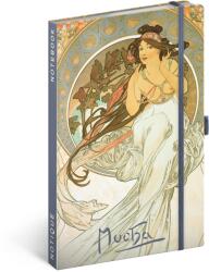 Presco Keménytáblás notesz krémszínű lapokkal, vonalas, leszorító gumiszalaggal Alphonse Mucha - Music 130x210mm, Presco (5416-AMMU)