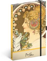 Presco Keménytáblás notesz krémszínű lapokkal, pontozott, leszorító gumiszalaggal Alphonse Mucha - Feather 130x210mm, Presco (5416-AMFE)