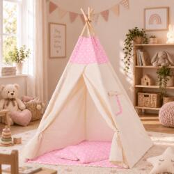 Kidizi Cort copii stil indian Teepee Tent Kidizi Pink Dots, include covoras gros si 2 perne, stabilizator cadou (5949221103952)