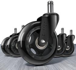 TYPEC Set 5 Roți Typec Scaun Birou Tip Rollerblade 75 mm (3 Inch), Tije 11x22 mm, Rulare Silențioasă Fără Zgârieturi, Sarcină 250 kg, Negru