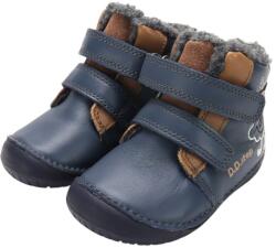 D. D. STEP Pantofi pentru băieți Barefoot, cu talpă înaltă, căptușiți și cu închidere cu velcro albastru închis/maro (14F2E5)