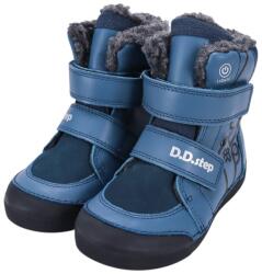 D. D. STEP pantofi pentru băieți cu talpă înaltă, căptușiți, cu velcro și elemente luminoase Farmer albastru (14F309)