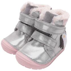 D. D. STEP pantofi pentru fete cu talpă înaltă, căptușiți și cu închidere cu velcro, cu motiv de pinguini argintiu/roz (14F442)