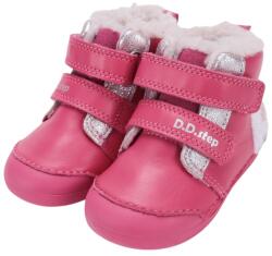 D. D. STEP pantofi pentru fetițe cu talpă înaltă, căptușiți cu piele de căprioară, cu închidere cu velcro, pentru primii pași roz (14F42B)
