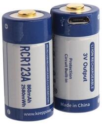 KeepPower 16340 860mAh RCR123A USB újratölthető 3V Lithium fotóelem (KeepPower-16340-860-USB-3V)