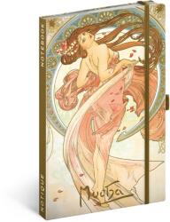 Presco Keménytáblás notesz krémszínű lapokkal, vonalas, leszorító gumiszalaggal Alphonse Mucha - Dance 130x210mm, Presco - papirx