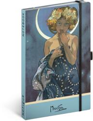 Presco Keménytáblás notesz krémszínű lapokkal, pontozott, leszorító gumiszalaggal Alphonse Mucha - Luna 130x210mm, Presco - papirx