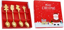  Set 4 Lingurite, Flippy, Tema Craciun, din Otel Inoxidabil, 4 Modele Festive, Cutie Cadou, 14 x 14 x 2.5 cm, Auriu (CR-161581) Tacam