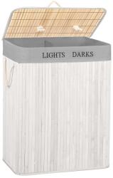  Cos pentru rufe din bambus, pliabil, cu 2 compartimente, volum 105 L, 63x52x33 cm, alb si gri (HA-7504)