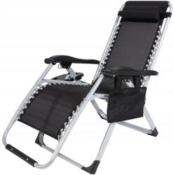  Sezlong pliabil gravitate zero, 175x65 cm, cu masuta si buzunar organizator, 120 kg, negru (GO-L66Z2)