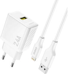 Dudao A23LEU 2.4A GaN EU USB-A Wall Charger with USB-A to Lightning Cable - White (A23LEU white) - vexio