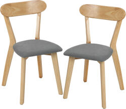 HomCom Set de 2 scaune de dining, scaune pentru bucătărie, șezut tapițat aspect in, spătar curbat, gri și lemn natural | Aosom Romania (83A-531V00ND)