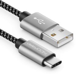 TYPEC Cablu USB-C la USB-C deleyCON 2 m, Împletitură din Nailon, Conectori Metalici, Încărcare Rapidă și Sincronizare Date, pentru Smartphone și Tablete