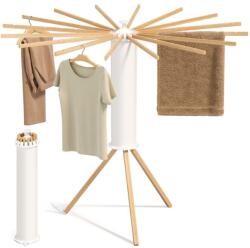 SongmicsHome AIRYWOOD forgó ruhaszárító fa karokkal, Ø112x122 cm, természetes barna SongmicsHome Ruhaszárító