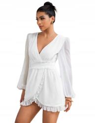 Shein Chiffon Ruha V-nyakkivágással, Fodros Derékrésszel S