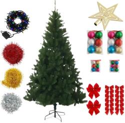  Set Brad de Craciun Artificial Macvi®, 1.8 m cu Suport Metalic si Set Complet Decoratiuni Instalatie multicolor 100 LED-uri de 4 m, Ramuri Bogate, Aspect Natural (BRAD_ASH)