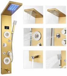  Panou dus Macvi® hidromasaj 5 functii LED digital inox auriu satin 120 cm, afisaj temperatura anticalcar dus tip ploaie cascada, para mobila, jeturi masaj baie, premium (MCV-02791)