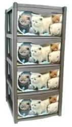 GimiHome Dulap gri pentru depozitare, din plastic, 4 sertare, model cu pisicute (25751) - esell - 158,14 RON Garderoba