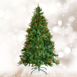  Brad artificial 210 cm, PE/PVC, verde, crengi dese, boabe rosii, include suport (GLB_56481D)