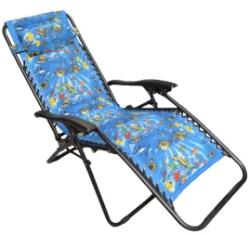 GimiHome Sezlong-Scaun camping cu tetiera, din panza cu model pestisori, 120 KG, structura metalica, albastru (44175)