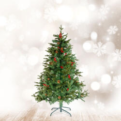  Brad artificial 150 cm, PE/PVC, verde, crengi dese, boabe rosii, include suport (GLB_56481B)