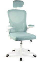 Bemada Scaun birou ergonomic reglabil, rotativ, cu cotiere rabatabile, alb albastru, suport 150 kg (GLB_BMD1121)