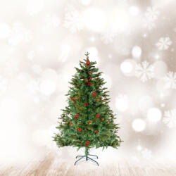  Brad artificial 120 cm, PE/PVC, verde, crengi dese, boabe rosii, include suport (GLB_56481A)