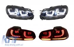 KITT Króm fényszórók és Cherry Red teljes LED hátsó lámpák VW Golf 6 VI (2008-2013) R20 U Design, dinamikus irányjelzővel (LHD) (COHLVWG6URU)
