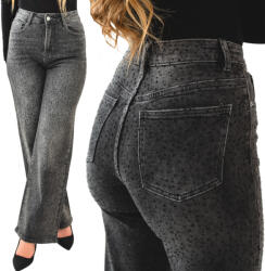 Laulia Női nadrág grafit farmer Wide Leg strasszokkal széles szárú S