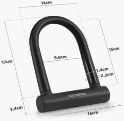 ROCKBROS U-lock Kerékpáros Kulcsos Zár Erősített Fekete Rockbros Dupla (4901673796046)