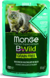 Monge BWild Grain Free Cat Adult - Tőkehal, garnéla és zöldségek 85 g KARTON - 4 db