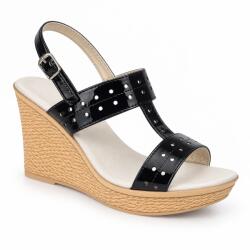 CIUCALETI Sandale dama negre din piele naturala lacuita cu platforma 9 cm S46N2L, marimea 34