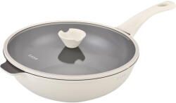 Zass Gourmet TIGAIE TIP WOK DIN ALUMINIU TURNAT SUB PRESIUNE SI ACOPERIRE CERAMICA CU CAPAC DIN STICLA - 30 CM - ZG-ACS 08 CREM (ZG-ACS 08 CREM)