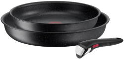 Tefal Set de 3 piese Tefal Ingenio Black Stone L3999032, tigaie de 24/28 cm, mâner detașabil, înveliș antiaderent Mineralia+, indicator Thermo-Signal, compatibil cu inducția, negru (3168430338371)