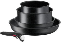 Tefal Set de 5 piese Tefal Ingenio Black Stone L3998953, tigaie 22/28 cm, cratita 16/20 cm, maner detasabil, invelis antiaderent Mineralia+, indicator Thermo-Signal, inductie, negru (3168430343757)