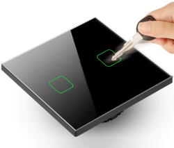 Maclean Touch light switch, double, glass, black with square button dimensions 86x86mm, with button backlight (MCE703B)