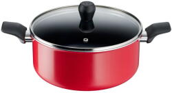 Tefal Oala cu capac Tefal Easy Series B5924602, 24 cm, 2.67 L, aluminiu, invelis antiaderent Titanium, indicator Thermo-Signal, capac din sticla, margini gradate, rosu (3168430324107)
