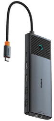 Baseus Metal Gleam Series II 10-in-1, conec PC USB-C, USB 3.0x2, USB Type-Cx1, USB-Type-Cx1 PD 100W, HDMIx2/4K/60Hz, Gigabit RJ-45x1, card readerx1, LED, gri (B00061800123-01) - vexio