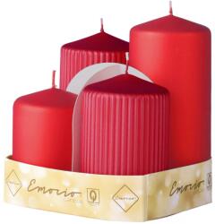  Set Emocio de lumânări de Advent cilindrice, netede și canelate, roșii standard, 4 buc