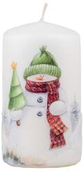  Lumânare cilindrică de Crăciun Om de zăpadă cu brad alb 6x11 cm