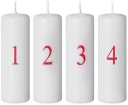  Lumânare cilindrică de Advent cu motiv de Advent 4 bucăți albe 4x12 cm