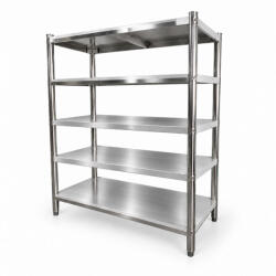 Royal Catering 5 szintes inox polc 150x50x155 cm, rozsdamentes konyhai tárolóállvány, SUS201 acél