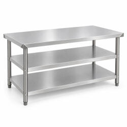 Aligvárom 3 szintes inox munkaasztal 120x60 cm, rozsdamentes konyhai pult 2 alsó polccal, SUS201 acélból
