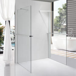 STUXI Milano Gate Plus 2 falsíkra szerelhető, két oldalfalas walk-in zuhanyfal, 130x130 cm, 8 mm vastag vízlepergető biztonsági üveggel, helytakarékos sarokmerevítőkkel (TL-6615G-130-130-X-6615C-22-X-6615C-
