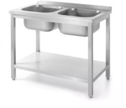Hendi Kitchen Line rozsdamentes mosogatóasztal két mosogatómedencével és polccal, csavarozott, 1000 × 600 mm (817032)
