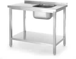 Hendi Kitchen Line rozsdamentes mosogatóasztal polccal és jobb oldali mosogatóval, csavarozott, 800 × 600 mm (816998)