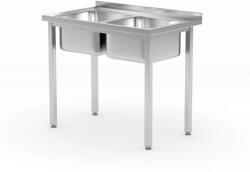 Hendi Kitchen Line rozsdamentes mosogatóasztal két medencével, csavarozott, 1000 × 600 mm (817049)