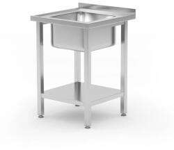 Hendi Kitchen Line rozsdamentes mosogatóasztal polccal és középen elhelyezett mosogatóval, csavarozott, 600 × 600 mm (816806)